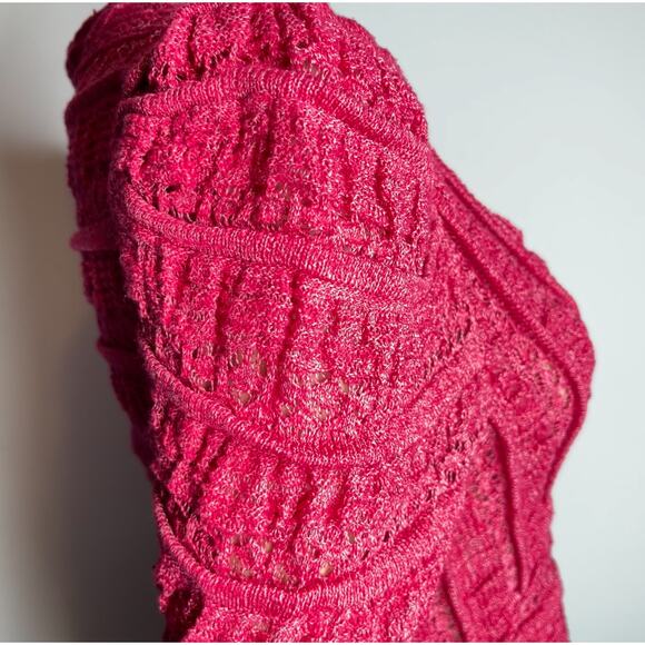 Free People Wild Roses Pink Ruffle Knit Cardigan Sweater NWT Size S Wild Berry - Picture 7 of 11